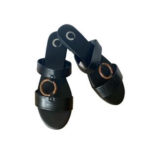 Journee Collection Womens Aylin Black Slide Slip On Sandals Sz 8-Comfort Foam